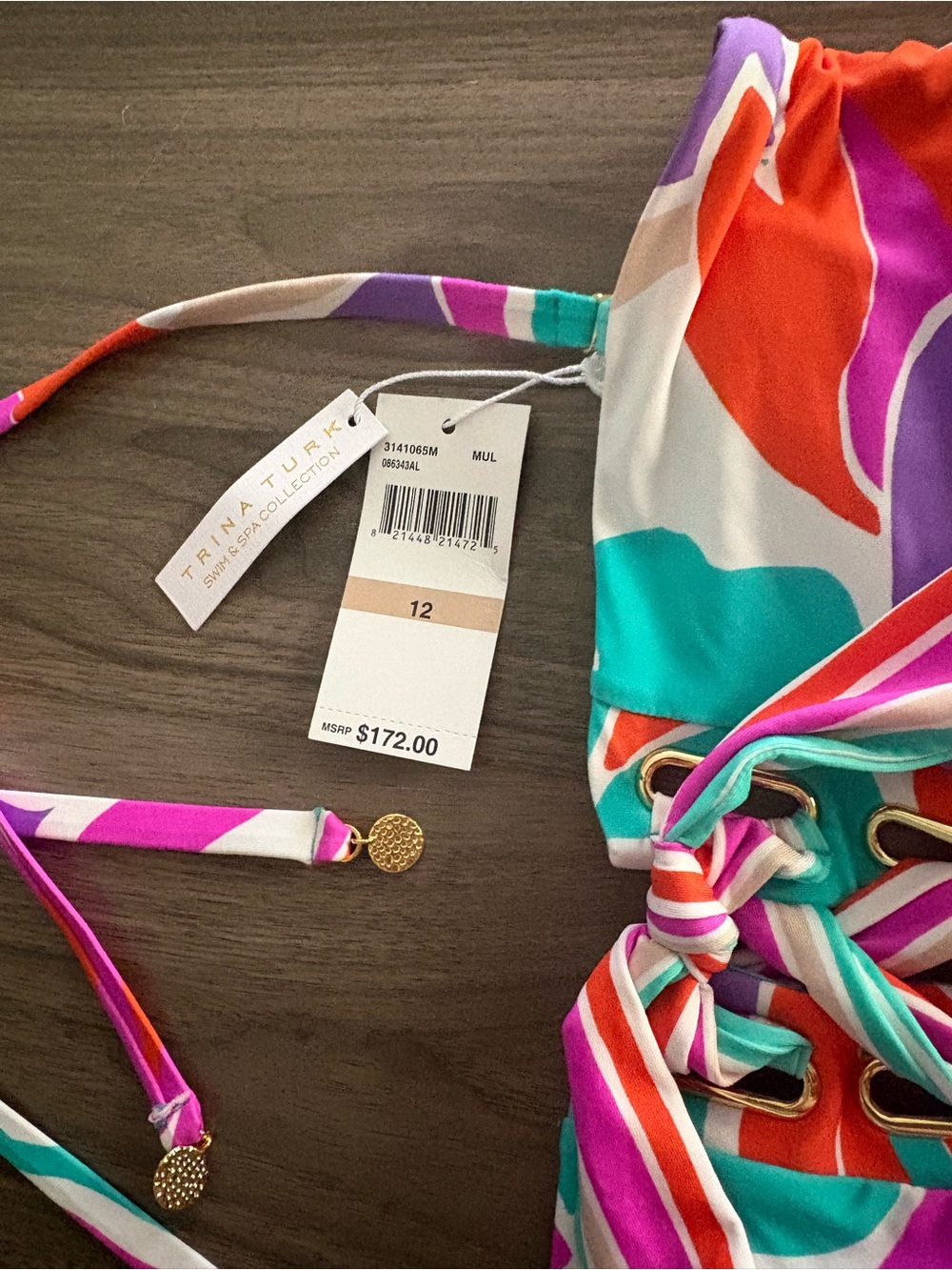 Trina Turk Floral Halter One-Piece Swimsuit in Pink Teal Orange - Picture 10 of 16